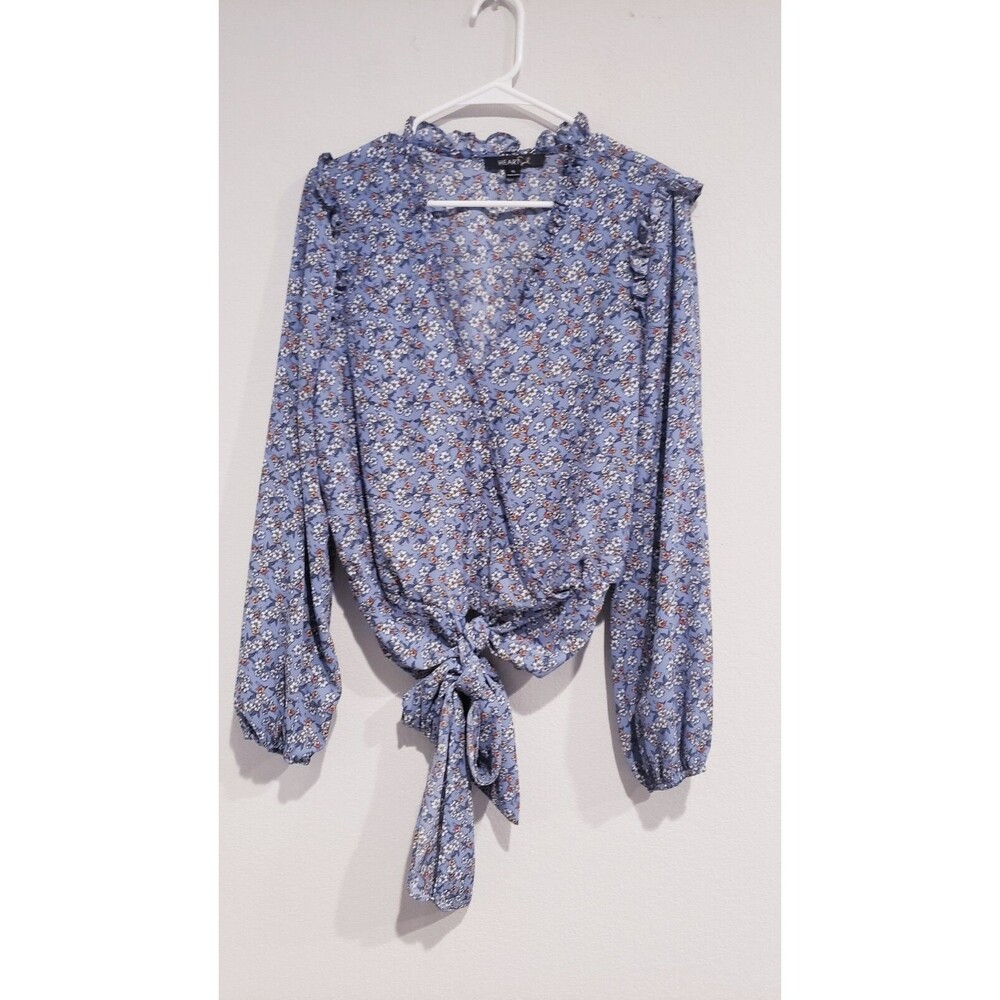 Heart and Soul Paisley Blue Slouchy Tie Front Blouse Large L